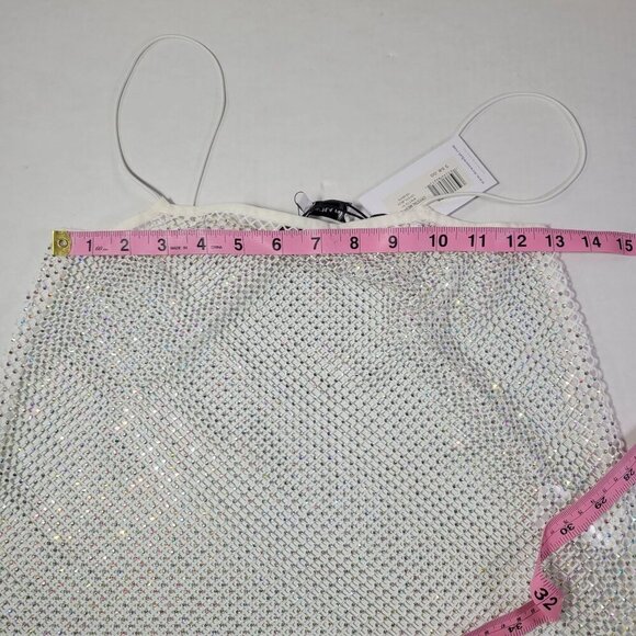 WeWoreWhat White Modern Statement Date Night Rhinestone Mesh Tank Top Size XXS - Picture 9 of 10